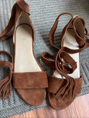 Stuart Weitzman Rust Brown Suede Tie-Ankle Sandals Size 10